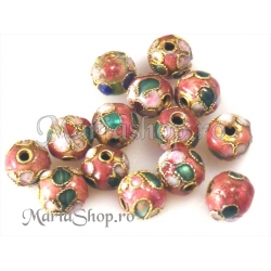 Margele cloisonne 8mm roz 3b